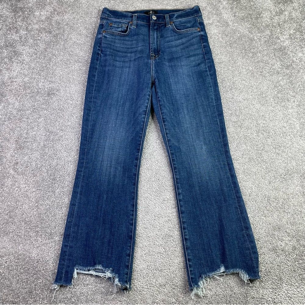 7 For All Mankind Jeans Women's 27 Blue Cropped Slim Kick High Rise Dark Denim
